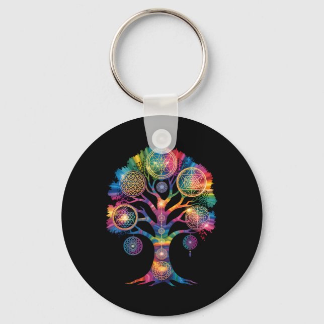 Oracle Discs Sacred Geometry Tree Mandala Chakra T Key Ring (Front)
