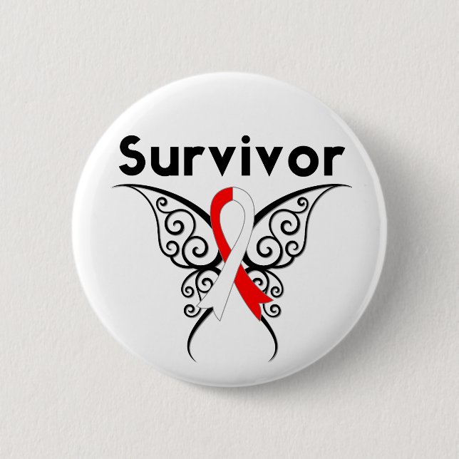 Oral Cancer Survivor Tribal Butterfly 6 Cm Round Badge (Front)
