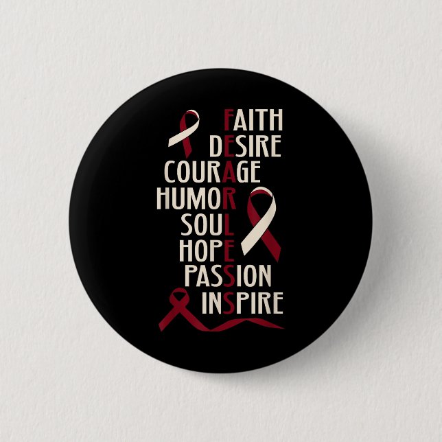 Oral Head Neck Cancer Awareness Fearless 6 Cm Round Badge (Front)