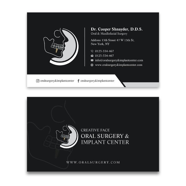 Oral Surgery, Implant Centre, Maxillofacial Black Business Card (Creator Uploaded)
