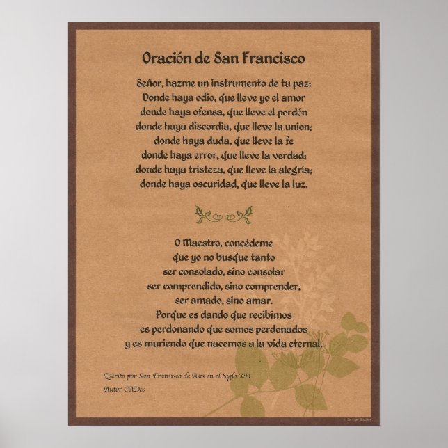 Orancion de San Fransisco Poster (Front)