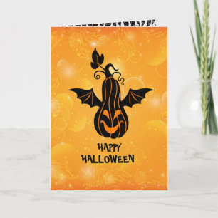 Orang & Black Happy Halloween Flying Pumpkin Card