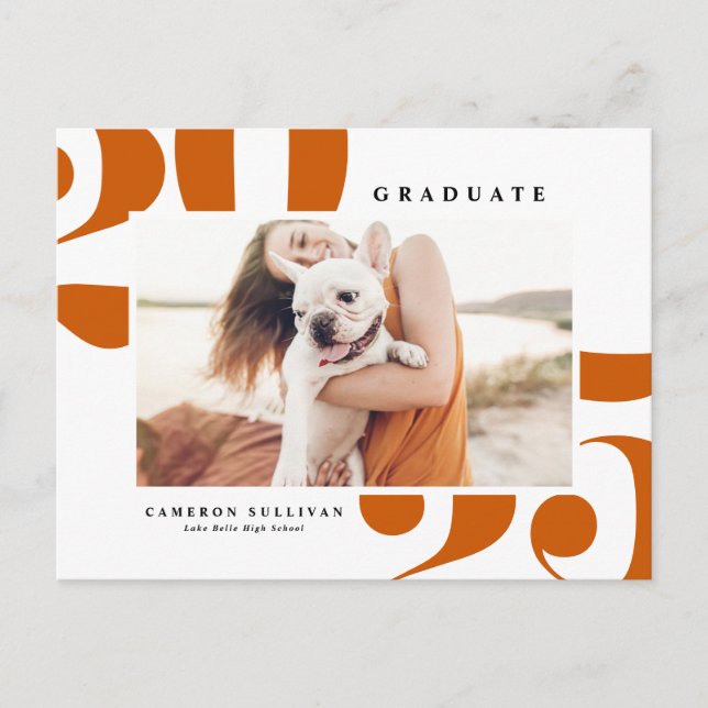 Orange 2025 Bold Typography Photo Graduation Announcement Postcard (Front)