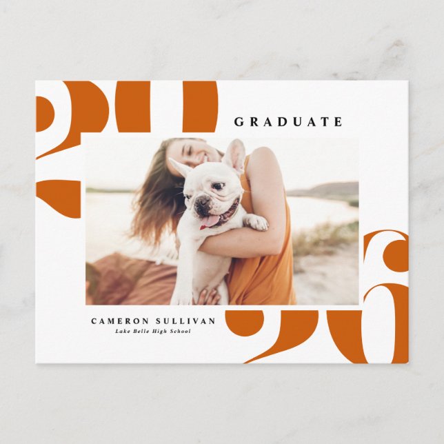 Orange 2025 Bold Typography Photo Graduation Invitation Postcard (Front)