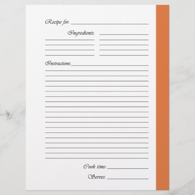 Orange 2-sided Recipe Pages (Front)