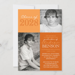 Orange 2 Toned 2 Photo Graduation Announcement