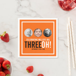 Orange 30th birthday big Three OH! custom photo  Napkin