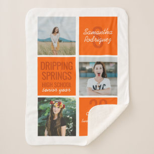 Orange 3-Photo Fun Boxes Class Year Sherpa Blanket