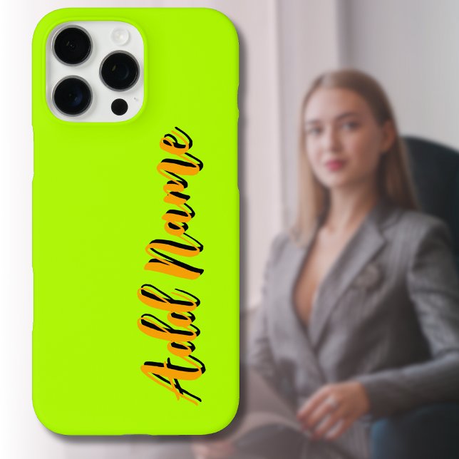 Orange 3D Black Modern Name | Funny Neon Lime Case-Mate iPhone Case (Creator Uploaded)