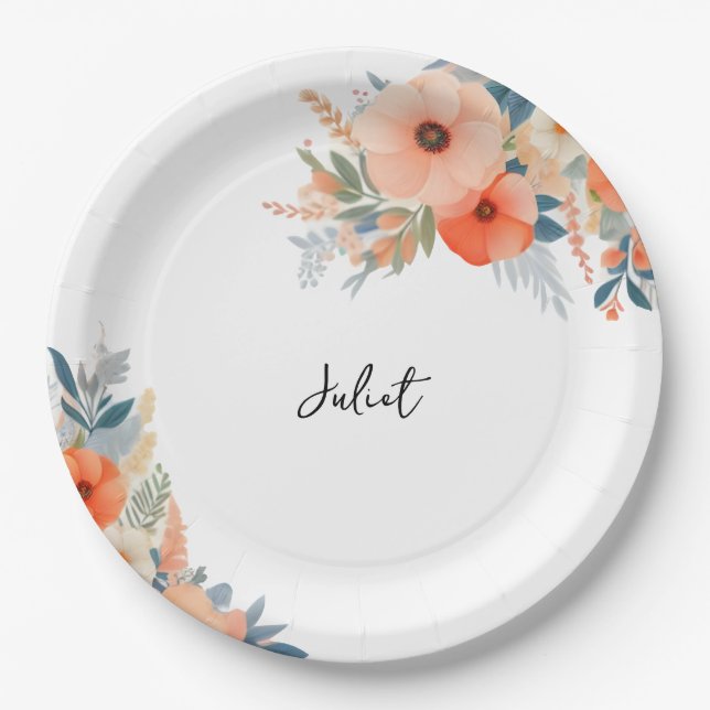 Orange 70s 80s 90s Pink Colourful Bridal Shower Paper Plate (Front)