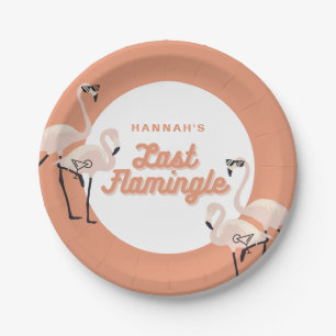 Orange 70s Flamingo Last Flamingle Bridal Shower Paper Plate