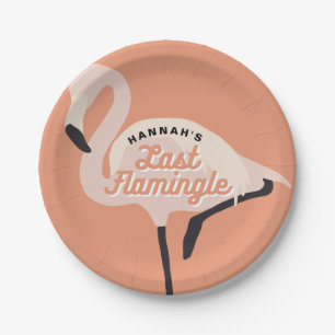 Orange 70s Flamingo Last Flamingle Bridal Shower  Paper Plate