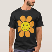 Orange 70s Retro Flower with a Yellow Smiling Face