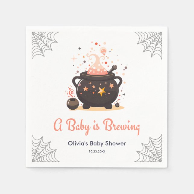 Orange A Baby is Brewing Halloween Baby Shower  Napkin (Front)