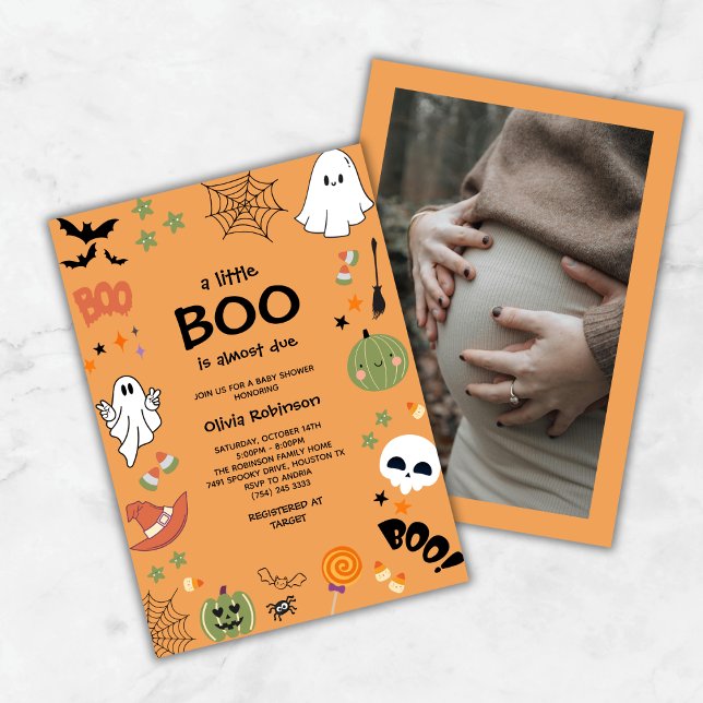 Orange A Little Boo Cute Halloween Baby Shower Invitation (Orange A Little Boo Cute Ghost Halloween Baby Shower Invitation )