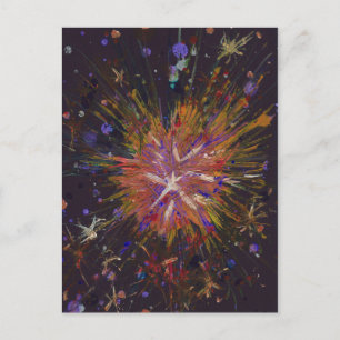 Orange Abstract Art Star Acrylic Splatter Painting Postcard