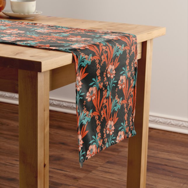 Orange Abstract Floral Pattern Short Table Runner (In Situ)