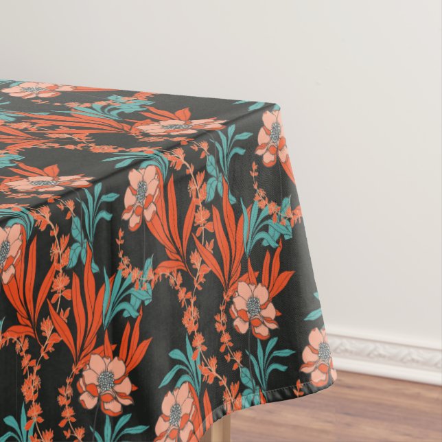 Orange Abstract Floral Pattern Tablecloth (In Situ)