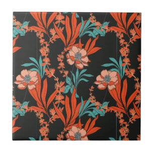 Orange Abstract Floral Pattern Tile