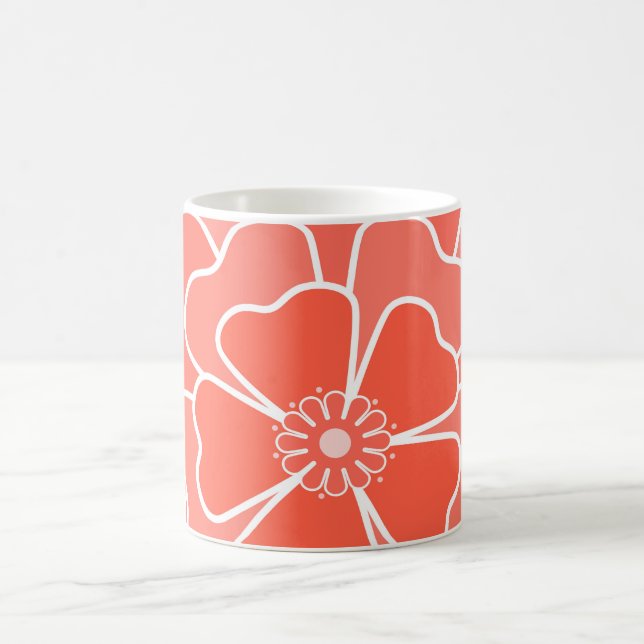 Orange abstract flower pattern coffee mug (Center)