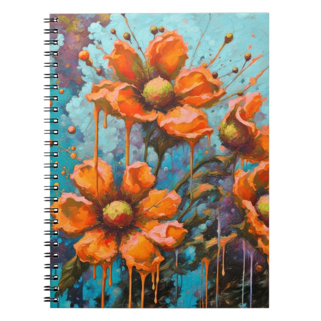 Orange Abstract Flower with Paint Drips Notebook (Front)