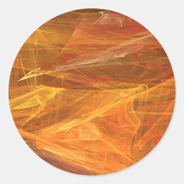 Orange Abstract Fractal Round Sticker (Front)