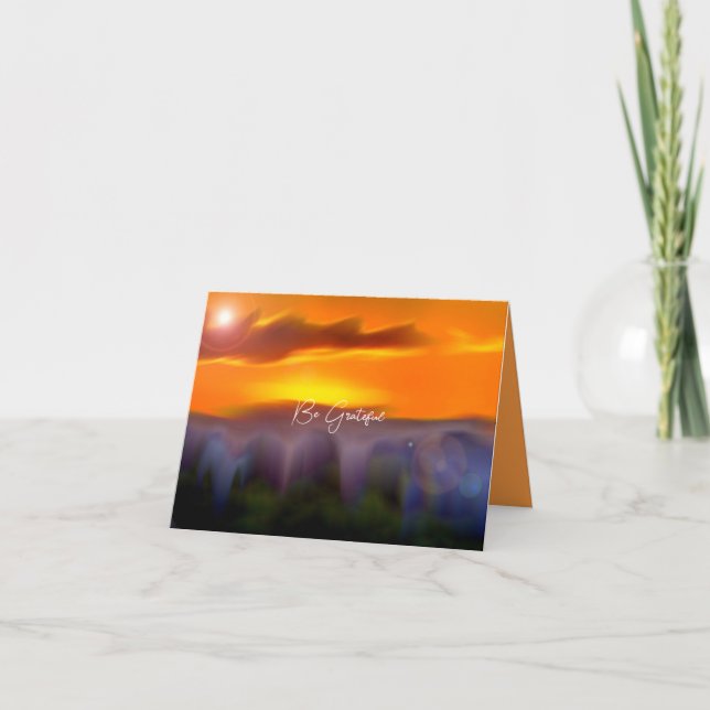 Orange Abstract Landscape Minimal Be Grateful v2.1 Holiday Card (Front)