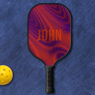 Orange Abstract Modern Moiré Effect Custom Name Pickleball Paddle