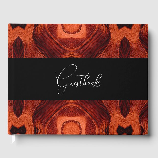 Orange Abstract Pattern Wedding Guest Book (Front)