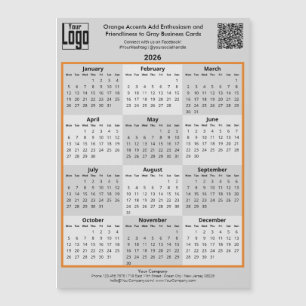 Orange Accents & Logo Gray 2026 Calendar Magnet