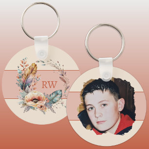 Orange add initial floral photo key ring