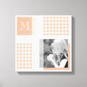 Orange Add Your Photo Gingham Modern Monogram Canvas Print