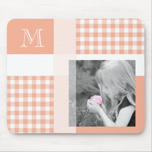 Orange Add Your Photo Gingham Modern Monogram Mouse Pad
