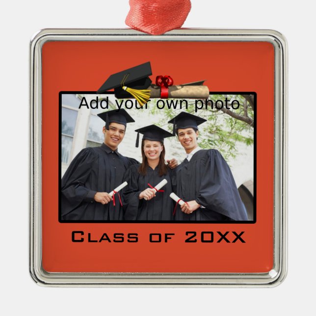 Orange Add your Photo / Year Graduation Metal Tree Decoration (Front)