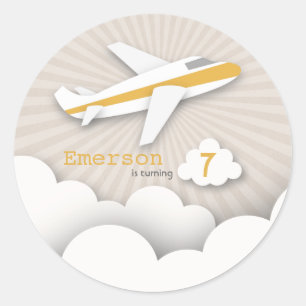 Orange Aeroplane Birthday Party Sticker