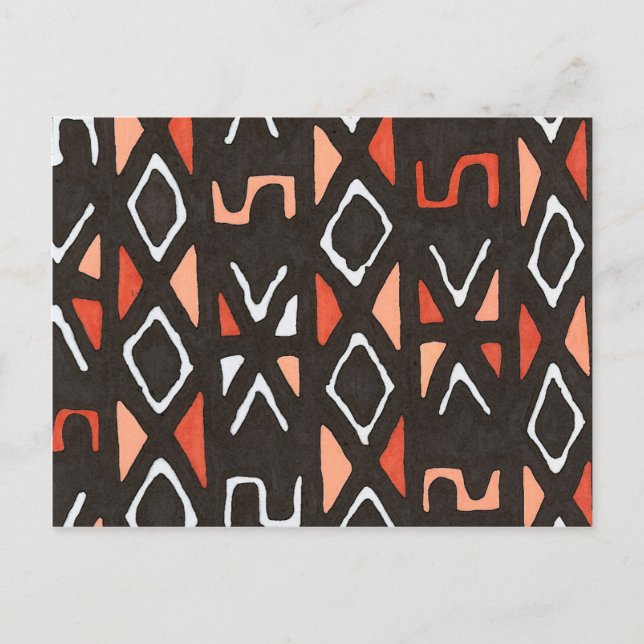 Orange African Mudcloth Tribal Print Postcard (Front)