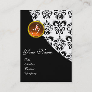 ORANGE AGATE DAMASK MONOGRAM ,yellow Business Card