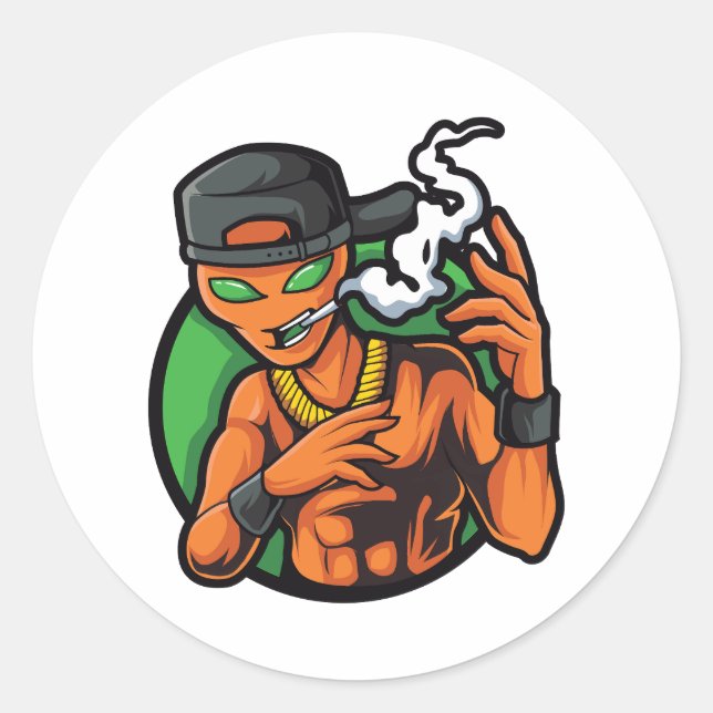 orange alien classic round sticker (Front)