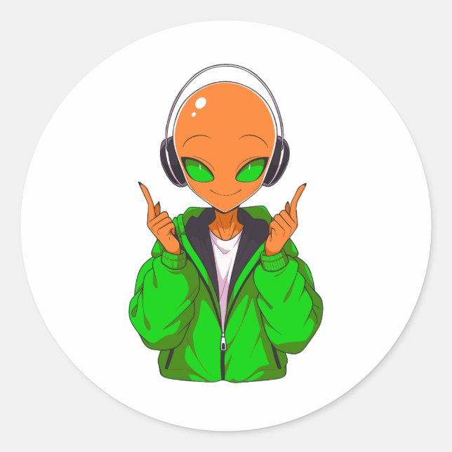 orange alien classic round sticker (Front)