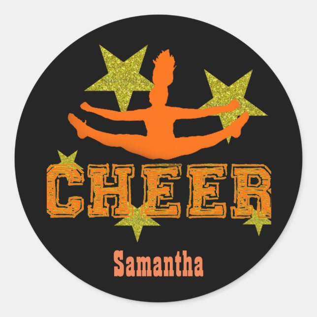 Orange Allstar cheerleader personalised stickers (Front)