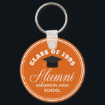 Orange Alumni High School Reunion Personalised Key Ring<br><div class="desc">A classy custom class reunion party favour gift in orange and white for a high school,  college,  or university. Customise with your school name and graduating class under the elegant calligraphy for a great personalised alumni keychain present.</div>