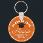 Orange Alumni High School Reunion Personalised Key Ring<br><div class="desc">A classy custom class reunion party favour gift in orange and white for a high school,  college,  or university. Customise with your school name and graduating class under the elegant calligraphy for a great personalised alumni keychain present.</div>