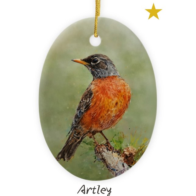 Orange American Robin Bird Painting Year Christmas Ceramic Tree Decoration (Creator Uploaded)