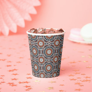 Orange ancient Islamic mandala pattern Paper Cups