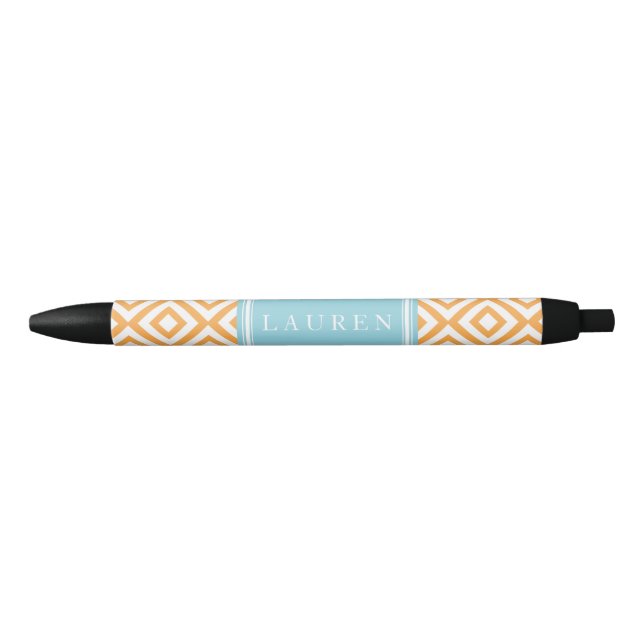 Orange and Aqua Diamonds Pattern Black Ink Pen (Front)