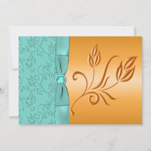 Orange and Aqua Floral Wedding Invitation
