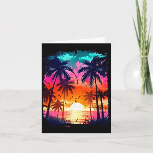Orange and Aqua Sunset with Silhouetted Palm a Card