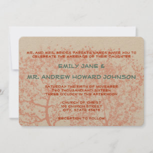 Orange and Aqua Tree Weddings Personalised Invite