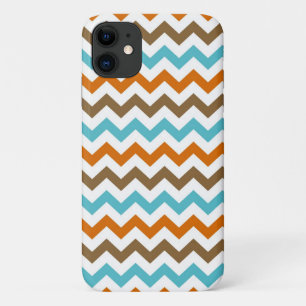 Orange and Aqua Zig Zag Chevrons Pattern iPhone 11 Case