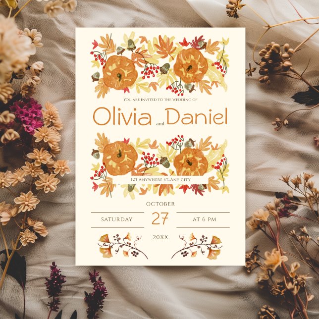 Orange and Beige Floral Autumn Wedding Invitation (Creator Uploaded)